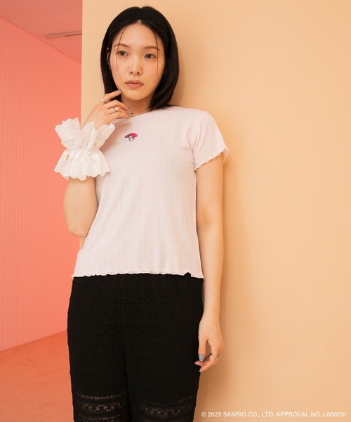 sanrio(サンリオ)の「【My Melody × forksy.】フロント刺繍 コンパクト メロウ半袖Tシャツ(Tシャツ/カットソー・レディース・ピンク/オフホワイト/ブラック・FREE)」の9枚目の写真