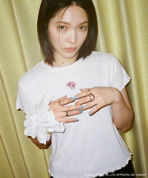 sanrio(サンリオ)の「【My Melody × forksy.】フロント刺繍 コンパクト メロウ半袖Tシャツ(Tシャツ/カットソー・レディース・ピンク/オフホワイト/ブラック・FREE)」の19枚目の写真