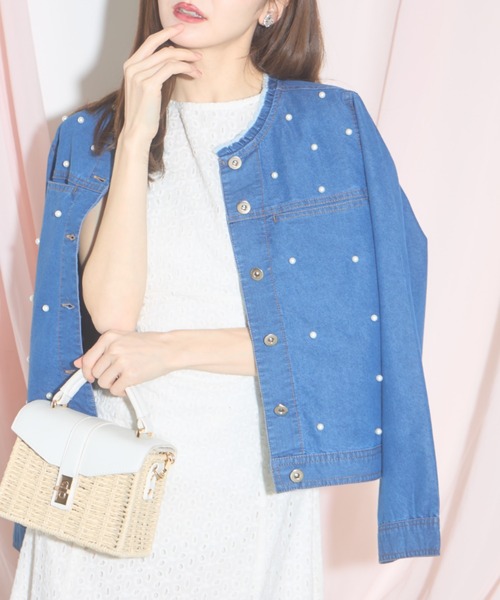 ZOZO限定】フリンジネック×パールライトデニムジャケット ZOZO限定】フリンジネック×パールライトデニムジャケット