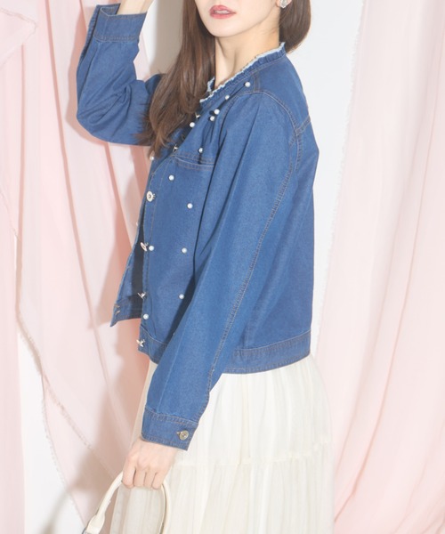 ZOZO限定】フリンジネック×パールライトデニムジャケット