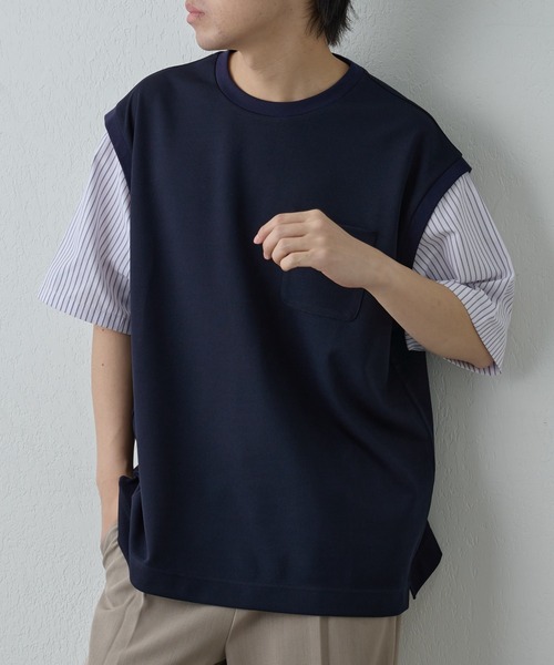 COLONY 2139(コロニートゥーワンスリーナイン)の「ストライプスリーブ切替半袖T(Tシャツ/カットソー・メンズ・ネイビー/ブラック・MEDIUM/LARGE)」の12枚目の写真