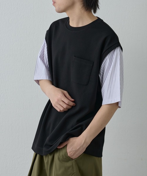 COLONY 2139(コロニートゥーワンスリーナイン)の「ストライプスリーブ切替半袖T(Tシャツ/カットソー・メンズ・ネイビー/ブラック・MEDIUM/LARGE)」の9枚目の写真