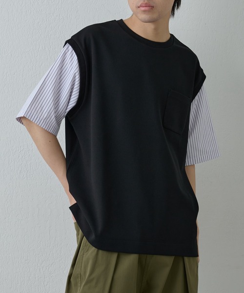 COLONY 2139(コロニートゥーワンスリーナイン)の「ストライプスリーブ切替半袖T(Tシャツ/カットソー・メンズ・ネイビー/ブラック・MEDIUM/LARGE)」の8枚目の写真
