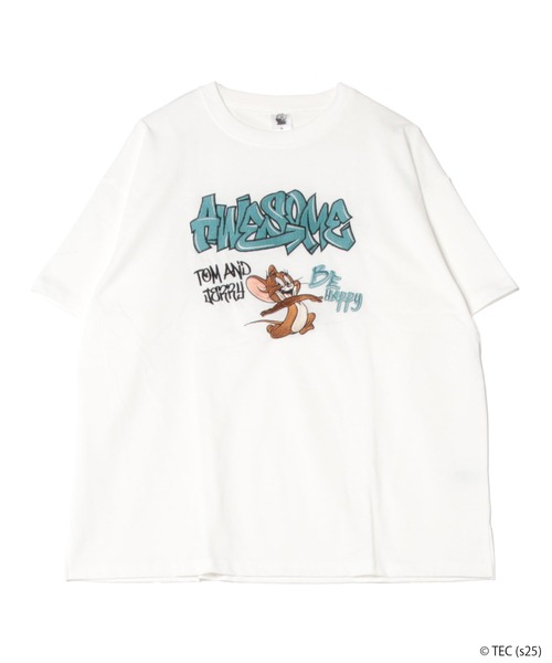 Tom&Jerry(トムアンドジェリー)の「【公式】トムとジェリー 総刺繍半袖Tシャツ(Tシャツ/カットソー・レディース・オフホワイト/グレー/パープル/スミクロ・M/L)」の2枚目の写真
