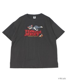 希少古着トムとジェリー×ファイヤーパターン ブラックロンTカットソー