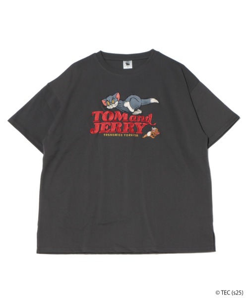 Tom&Jerry(トムアンドジェリー)の「【公式】トムとジェリー 総刺繍半袖Tシャツ(Tシャツ/カットソー・レディース・オフホワイト/グレー/パープル/スミクロ・M/L)」の3枚目の写真