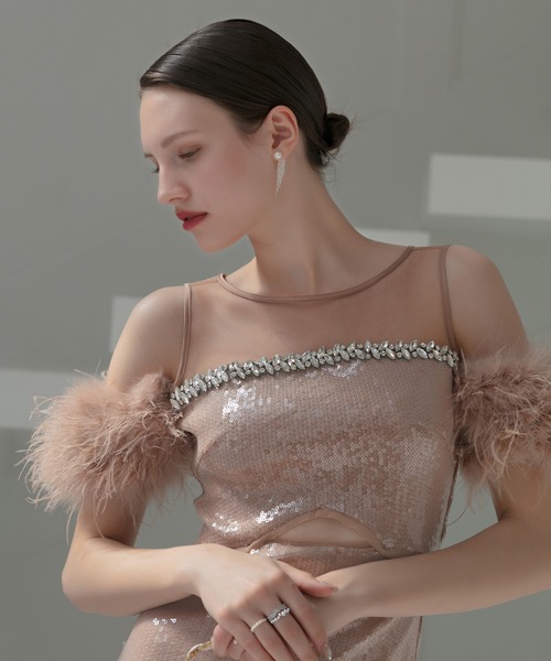 セール】【LEJA LUXE】2WAYファースリーブスパンコールマーメイド