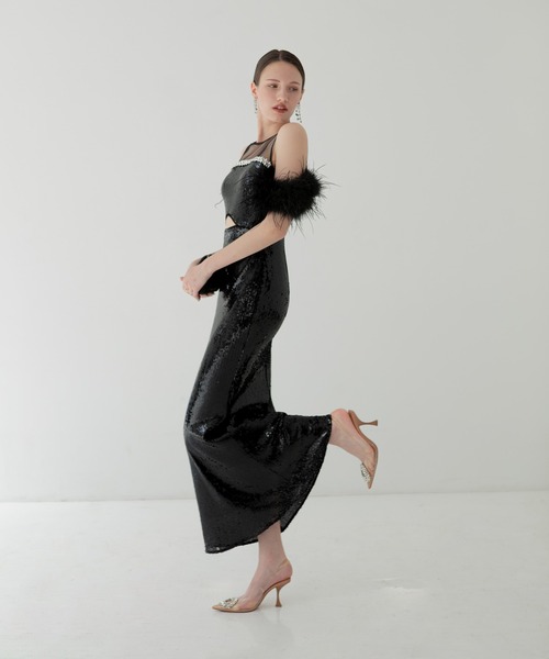 Leja(レジャ)の「【LEJA LUXE】2WAYファースリーブスパンコールマーメイドドレスワンピース2点セット美脚効果結婚式 パーティードレス 成人式 二次会 同窓会 お呼ばれ オケージョン 20代 30代(ドレス・レディース・ブラック/ベージュ・SMALL/MEDIUM/LARGE)」の16枚目の写真