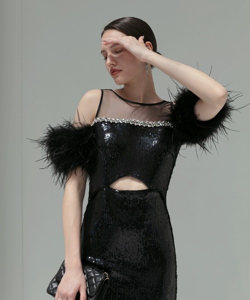 Leja(レジャ)の「【LEJA LUXE】2WAYファースリーブスパンコールマーメイドドレスワンピース2点セット美脚効果結婚式 パーティードレス 成人式 二次会 同窓会 お呼ばれ オケージョン 20代 30代(ドレス・レディース・ブラック/ベージュ・SMALL/MEDIUM/LARGE)」の14枚目の写真