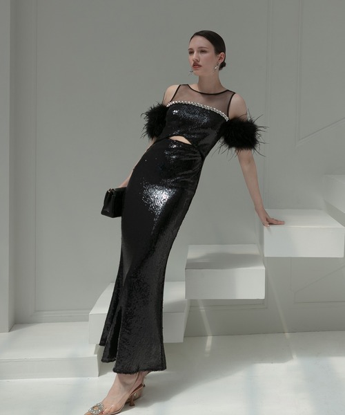 Leja(レジャ)の「【LEJA LUXE】2WAYファースリーブスパンコールマーメイドドレスワンピース2点セット美脚効果結婚式 パーティードレス 成人式 二次会 同窓会 お呼ばれ オケージョン 20代 30代(ドレス・レディース・ブラック/ベージュ・SMALL/MEDIUM/LARGE)」の13枚目の写真