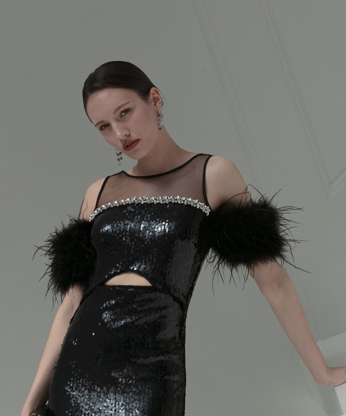 Leja(レジャ)の「【LEJA LUXE】2WAYファースリーブスパンコールマーメイドドレスワンピース2点セット美脚効果結婚式 パーティードレス 成人式 二次会 同窓会 お呼ばれ オケージョン 20代 30代(ドレス・レディース・ブラック/ベージュ・SMALL/MEDIUM/LARGE)」の10枚目の写真