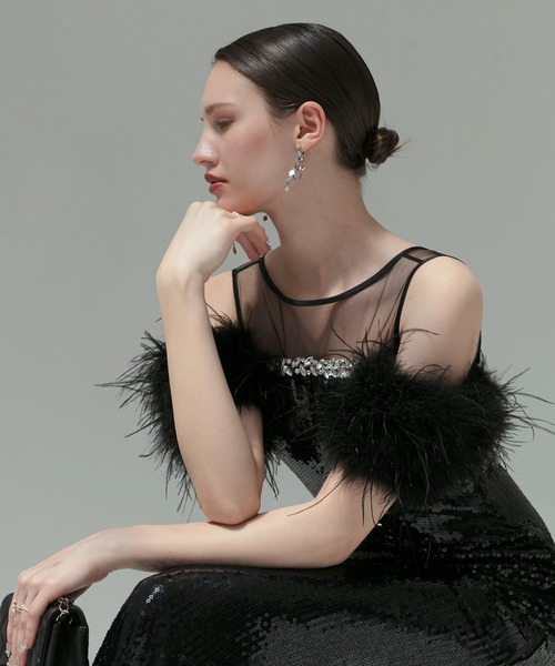 Leja(レジャ)の「【LEJA LUXE】2WAYファースリーブスパンコールマーメイドドレスワンピース2点セット美脚効果結婚式 パーティードレス 成人式 二次会 同窓会 お呼ばれ オケージョン 20代 30代(ドレス・レディース・ブラック/ベージュ・SMALL/MEDIUM/LARGE)」の8枚目の写真