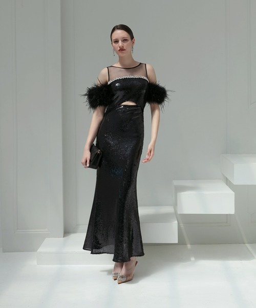 Leja(レジャ)の「【LEJA LUXE】2WAYファースリーブスパンコールマーメイドドレスワンピース2点セット美脚効果結婚式 パーティードレス 成人式 二次会 同窓会 お呼ばれ オケージョン 20代 30代(ドレス・レディース・ブラック/ベージュ・SMALL/MEDIUM/LARGE)」の11枚目の写真