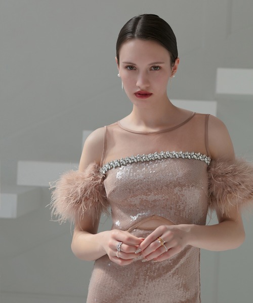 Leja(レジャ)の「【LEJA LUXE】2WAYファースリーブスパンコールマーメイドドレスワンピース2点セット美脚効果結婚式 パーティードレス 成人式 二次会 同窓会 お呼ばれ オケージョン 20代 30代(ドレス・レディース・ブラック/ベージュ・SMALL/MEDIUM/LARGE)」の7枚目の写真