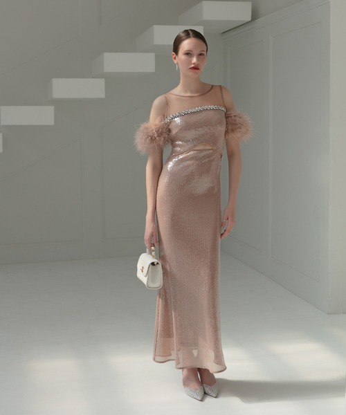 Leja(レジャ)の「【LEJA LUXE】2WAYファースリーブスパンコールマーメイドドレスワンピース2点セット美脚効果結婚式 パーティードレス 成人式 二次会 同窓会 お呼ばれ オケージョン 20代 30代(ドレス・レディース・ブラック/ベージュ・SMALL/MEDIUM/LARGE)」の3枚目の写真