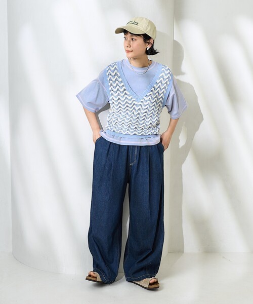 FREAK'S STORE(フリークスストア)の「2WAY サマー 柄ニットベスト/ シアーニットベスト/透かし編みニットベスト(ベスト・レディース・ターコイズブルー/イエロー・フリ-)」の21枚目の写真