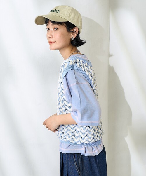FREAK'S STORE(フリークスストア)の「2WAY サマー 柄ニットベスト/ シアーニットベスト/透かし編みニットベスト(ベスト・レディース・ターコイズブルー/イエロー・フリ-)」の17枚目の写真