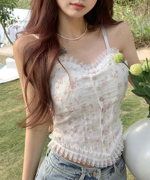 gossip!ロサンゼルス(ゴシップロサンゼルス)の「YUGA パッド付きフラワープリント キャミソール(キャミソール・レディース・ブルー/パープル/ピンク・FREE)」の3枚目の写真