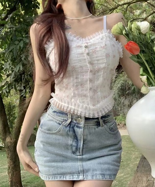 gossip!ロサンゼルス(ゴシップロサンゼルス)の「YUGA パッド付きフラワープリント キャミソール(キャミソール・レディース・ブルー/パープル/ピンク・FREE)」の4枚目の写真