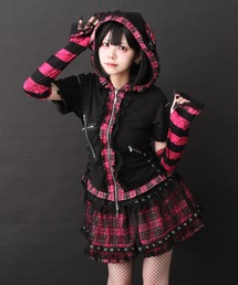 猫耳チェックフリルクモレースパンクショートトップス