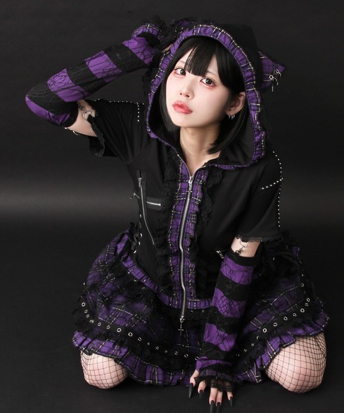 DearMyLove（ディアマイラブ）の「猫耳チェックフリルクモレースパンクショートトップス（Tシャツ/カットソー・レディース・レッド/ピンク/ブラック×ホワイト/パープル・MEDIUM/LARGE/LL/3L）」の21枚目の写真