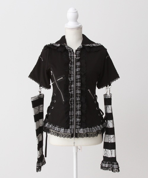 DearMyLove（ディアマイラブ）の「猫耳チェックフリルクモレースパンクショートトップス（Tシャツ/カットソー・レディース・レッド/ピンク/ブラック×ホワイト/パープル・MEDIUM/LARGE/LL/3L）」の22枚目の写真