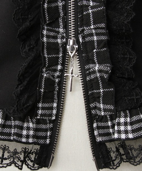 DearMyLove（ディアマイラブ）の「猫耳チェックフリルクモレースパンクショートトップス（Tシャツ/カットソー・レディース・レッド/ピンク/ブラック×ホワイト/パープル・MEDIUM/LARGE/LL/3L）」の14枚目の写真