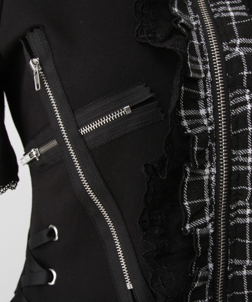 DearMyLove（ディアマイラブ）の「猫耳チェックフリルクモレースパンクショートトップス（Tシャツ/カットソー・レディース・レッド/ピンク/ブラック×ホワイト/パープル・MEDIUM/LARGE/LL/3L）」の15枚目の写真