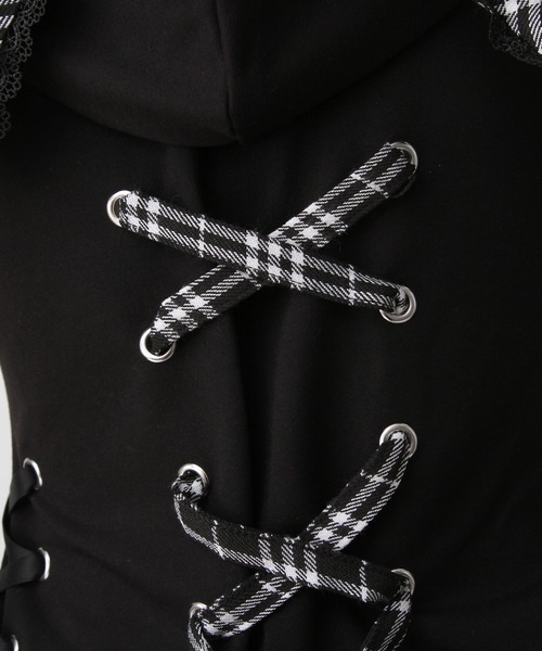 DearMyLove（ディアマイラブ）の「猫耳チェックフリルクモレースパンクショートトップス（Tシャツ/カットソー・レディース・レッド/ピンク/ブラック×ホワイト/パープル・MEDIUM/LARGE/LL/3L）」の18枚目の写真