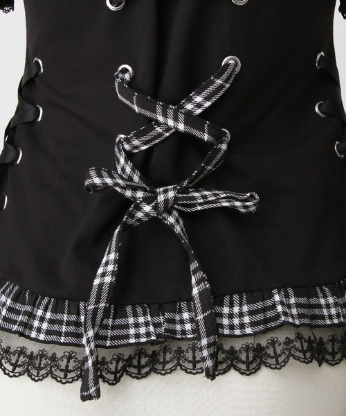 DearMyLove（ディアマイラブ）の「猫耳チェックフリルクモレースパンクショートトップス（Tシャツ/カットソー・レディース・レッド/ピンク/ブラック×ホワイト/パープル・MEDIUM/LARGE/LL/3L）」の8枚目の写真