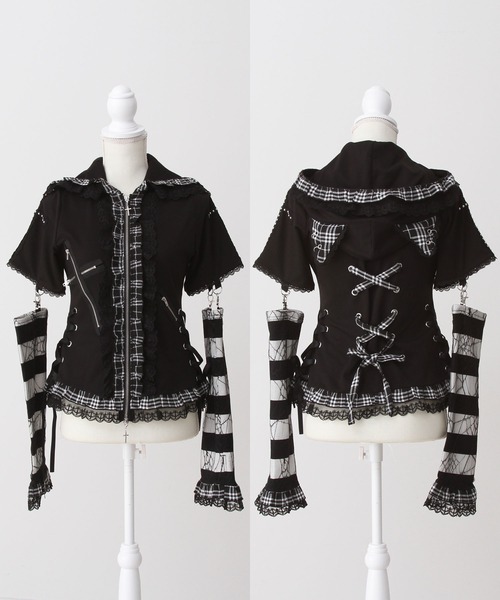 DearMyLove（ディアマイラブ）の「猫耳チェックフリルクモレースパンクショートトップス（Tシャツ/カットソー・レディース・レッド/ピンク/ブラック×ホワイト/パープル・MEDIUM/LARGE/LL/3L）」の13枚目の写真