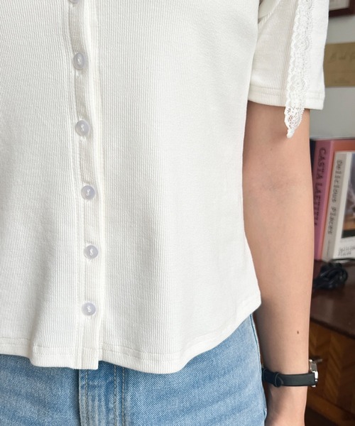 moment+(モーメントプラス)の「オフショルレースリボントップス(Tシャツ/カットソー・レディース・ブルー/イエロー/ブラック/アイボリー/オフホワイト/ピンク・M)」の18枚目の写真
