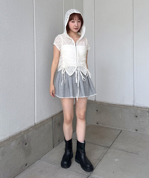 smyeon レース付きコンパクトジップフーディー Smyeon（スミョン）の「Compact lace zip hoodie / レース付き