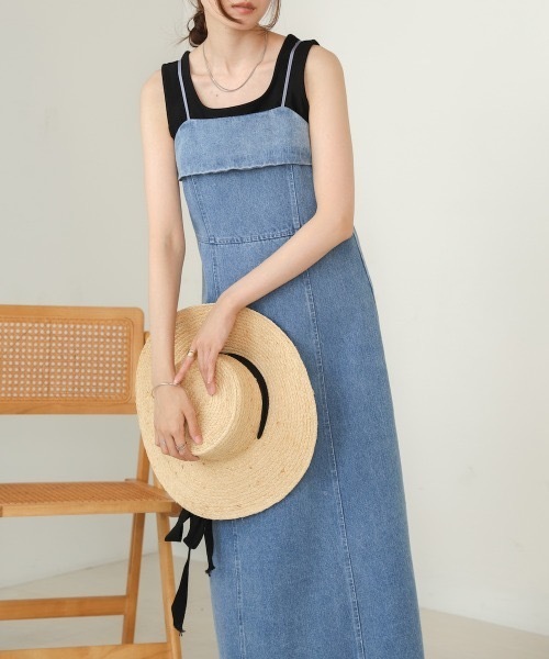 セール】【低身長向けサイズあり】デニムキャミワンピース