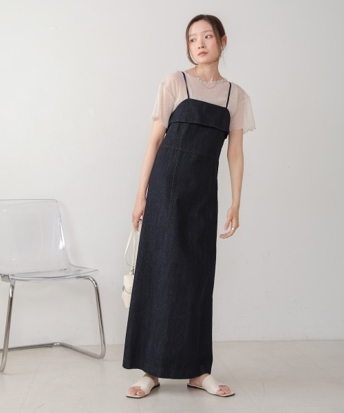 Bab(バブ)の「【低身長向けサイズあり】デニムキャミワンピース(ワンピース・レディース・インディゴブルー/オフホワイト/ライトブルー・SMALL/MEDIUM)」の8枚目の写真