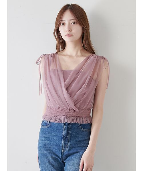 チュールレイヤードカシュクールカットプルオーバー チュールレイヤードカシュクールカットプルオーバー（カットソー