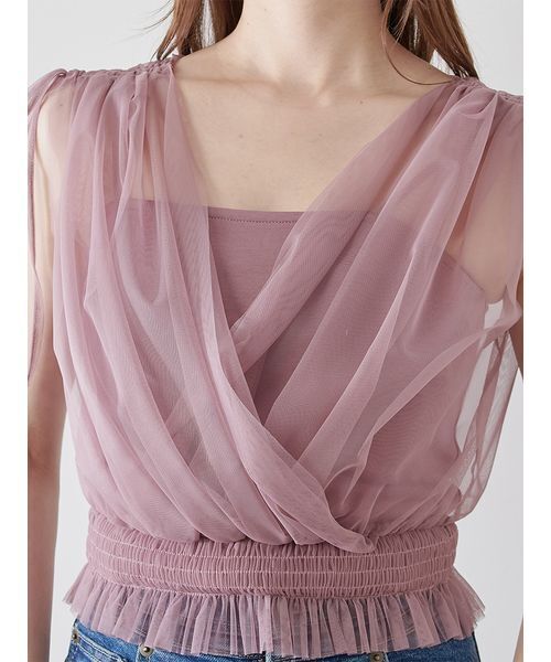 チュールレイヤードカシュクールカットプルオーバー チュールレイヤードカシュクールカットプルオーバー（Tシャツ