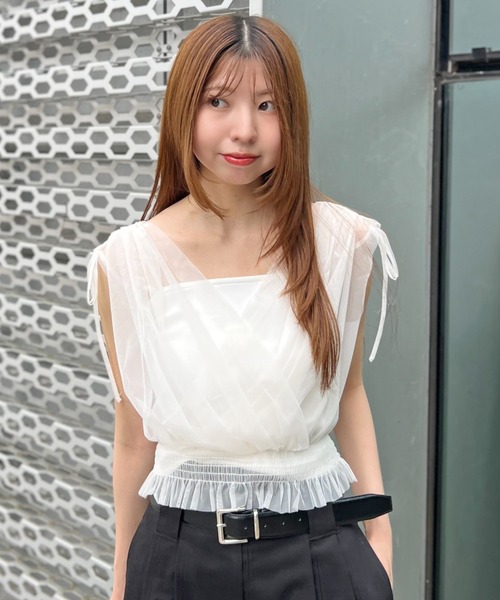 SNIDEL チュールレイヤードカシュクールカットプルオーバー チュールレイヤードカシュクールカットプルオーバー（カットソー