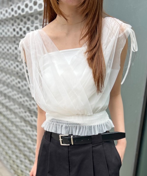 チュールレイヤードカシュクールカットプルオーバー（Tシャツ