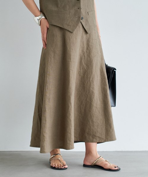 Deuxieme Classe *Linenフレアスカート36 カーキ　未使用品 Deuxieme Classe（ドゥーズィエムクラス）の「*Linenフレアスカート