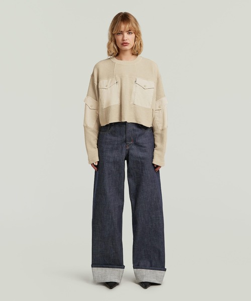 G-STAR（ジースター）の「MULTI POCKET MIX LOOSE CROPPED SWEATER/異素材ミックスマルチポケットクロップドオーバーサイズスウェット（スウェット・レディース・ベージュ系その他/ダークブラック・SMALL/MEDIUM/X-SMALL）」の7枚目の写真