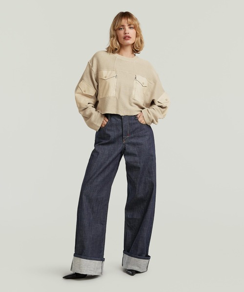 G-STAR（ジースター）の「MULTI POCKET MIX LOOSE CROPPED SWEATER/異素材ミックスマルチポケットクロップドオーバーサイズスウェット（スウェット・レディース・ベージュ系その他/ダークブラック・SMALL/MEDIUM/X-SMALL）」の6枚目の写真