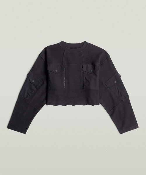 G-STAR（ジースター）の「MULTI POCKET MIX LOOSE CROPPED SWEATER/異素材ミックスマルチポケットクロップドオーバーサイズスウェット（スウェット・レディース・ベージュ系その他/ダークブラック・SMALL/MEDIUM/X-SMALL）」の10枚目の写真
