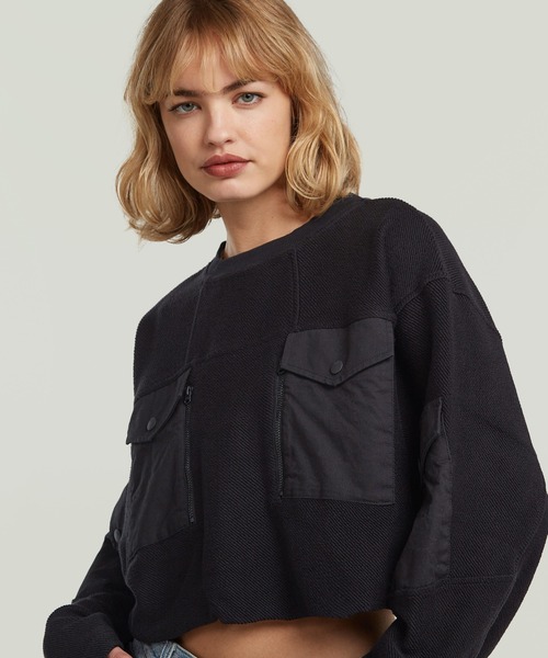 G-STAR（ジースター）の「MULTI POCKET MIX LOOSE CROPPED SWEATER/異素材ミックスマルチポケットクロップドオーバーサイズスウェット（スウェット・レディース・ベージュ系その他/ダークブラック・SMALL/MEDIUM/X-SMALL）」の11枚目の写真