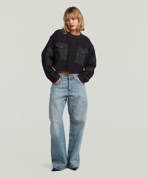 G-STAR（ジースター）の「MULTI POCKET MIX LOOSE CROPPED SWEATER/異素材ミックスマルチポケットクロップドオーバーサイズスウェット（スウェット・レディース・ベージュ系その他/ダークブラック・SMALL/MEDIUM/X-SMALL）」の12枚目の写真