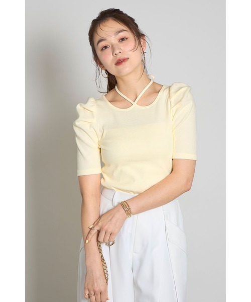 &. NOSTALGIA(アンドドットノスタルジア)の「ホルターネックボリュームスリーブカットソー(Tシャツ/カットソー・レディース・イエロー/グレー・M)」の1枚目の写真