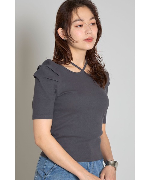 &. NOSTALGIA(アンドドットノスタルジア)の「ホルターネックボリュームスリーブカットソー(Tシャツ/カットソー・レディース・イエロー/グレー・M)」の6枚目の写真