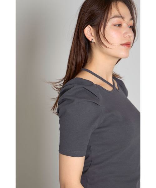 &. NOSTALGIA(アンドドットノスタルジア)の「ホルターネックボリュームスリーブカットソー(Tシャツ/カットソー・レディース・イエロー/グレー・M)」の7枚目の写真