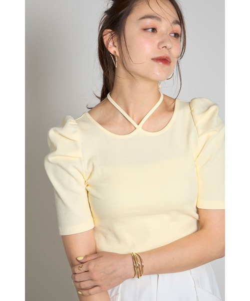 &. NOSTALGIA(アンドドットノスタルジア)の「ホルターネックボリュームスリーブカットソー(Tシャツ/カットソー・レディース・イエロー/グレー・M)」の10枚目の写真