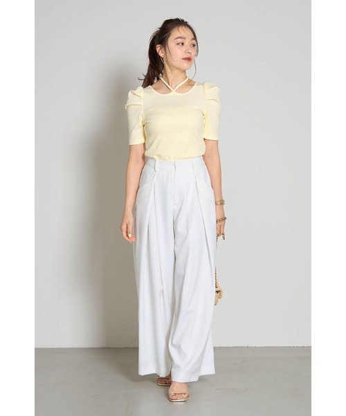 &. NOSTALGIA(アンドドットノスタルジア)の「ホルターネックボリュームスリーブカットソー(Tシャツ/カットソー・レディース・イエロー/グレー・M)」の11枚目の写真